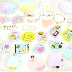 45 pc. Kawaii Sticker Stationary Set, Pastel Color Kawaii Gift Set